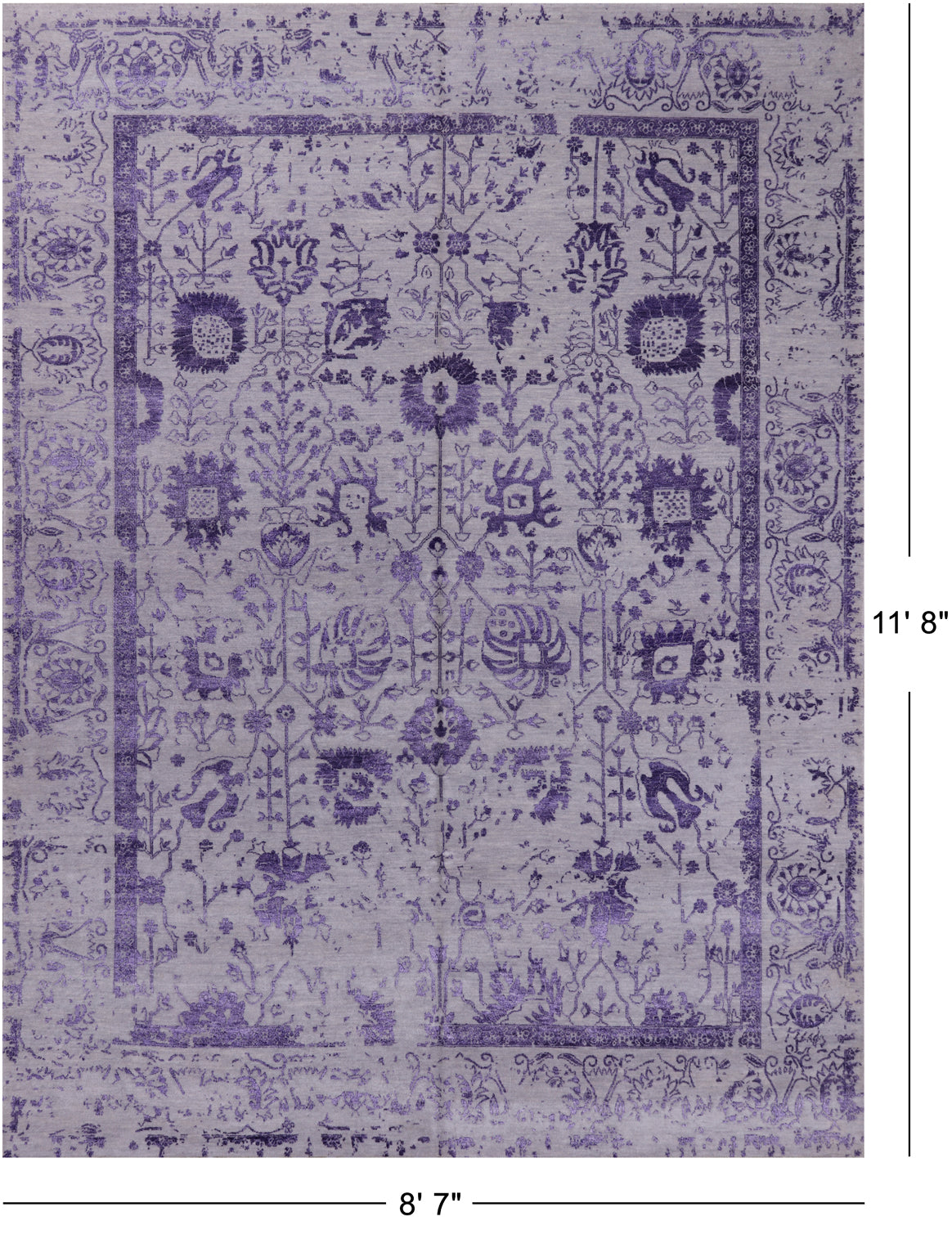 Grey Persian Tabriz Hand Knotted Wool & Silk Rug - 8' 7" X 11' 8"