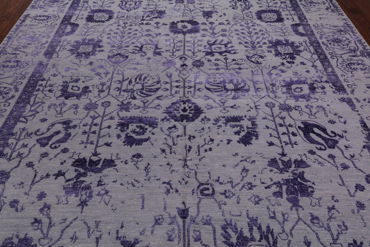 Grey Persian Tabriz Hand Knotted Wool & Silk Rug - 8' 7" X 11' 8"