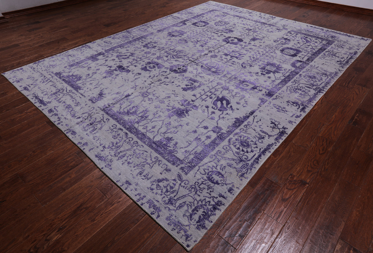 Grey Persian Tabriz Hand Knotted Wool & Silk Rug - 8' 7" X 11' 8"