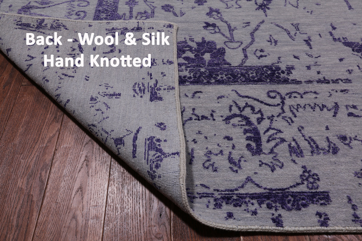 Grey Persian Tabriz Hand Knotted Wool & Silk Rug - 8' 7" X 11' 8"