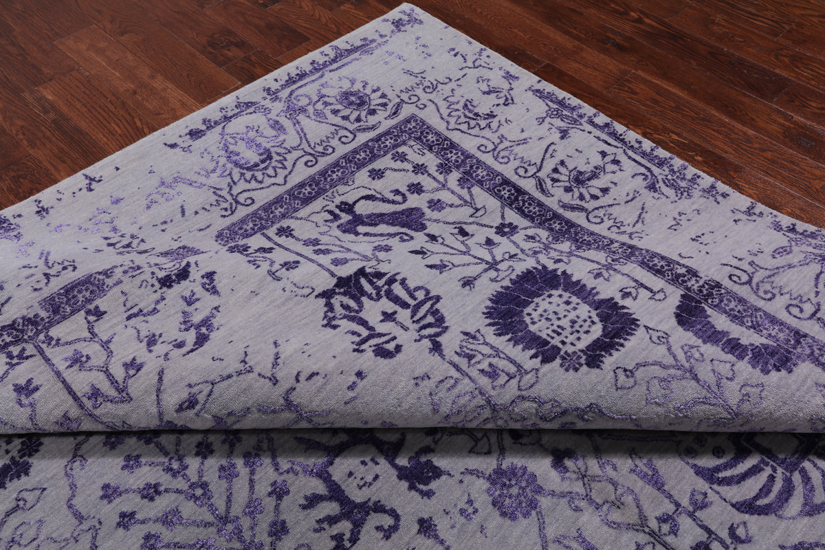 Grey Persian Tabriz Hand Knotted Wool & Silk Rug - 8' 7" X 11' 8"