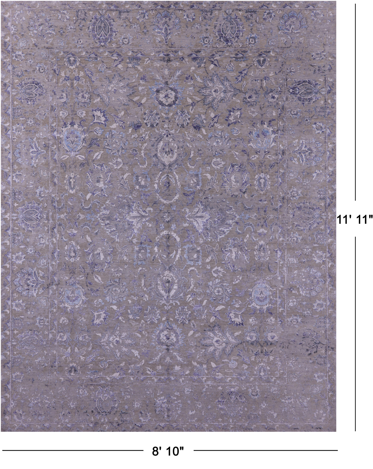 Grey Persian Tabriz Hand Knotted Wool & Silk Rug - 8' 10" X 11' 11" - Golden Nile