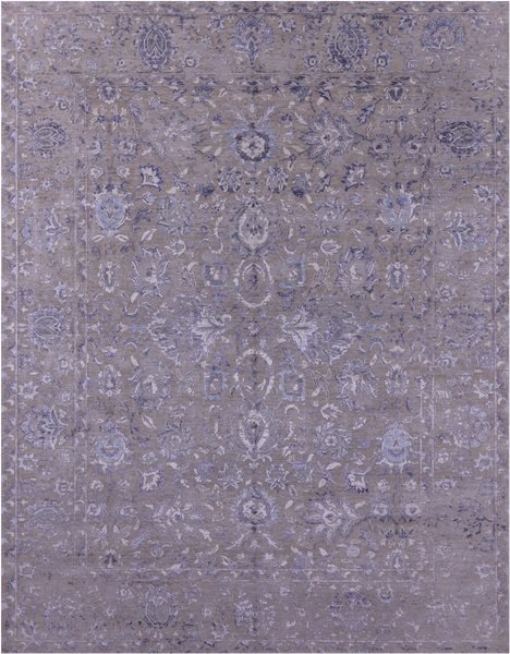 Grey Persian Tabriz Hand Knotted Wool & Silk Rug - 8' 10" X 11' 11" - Golden Nile