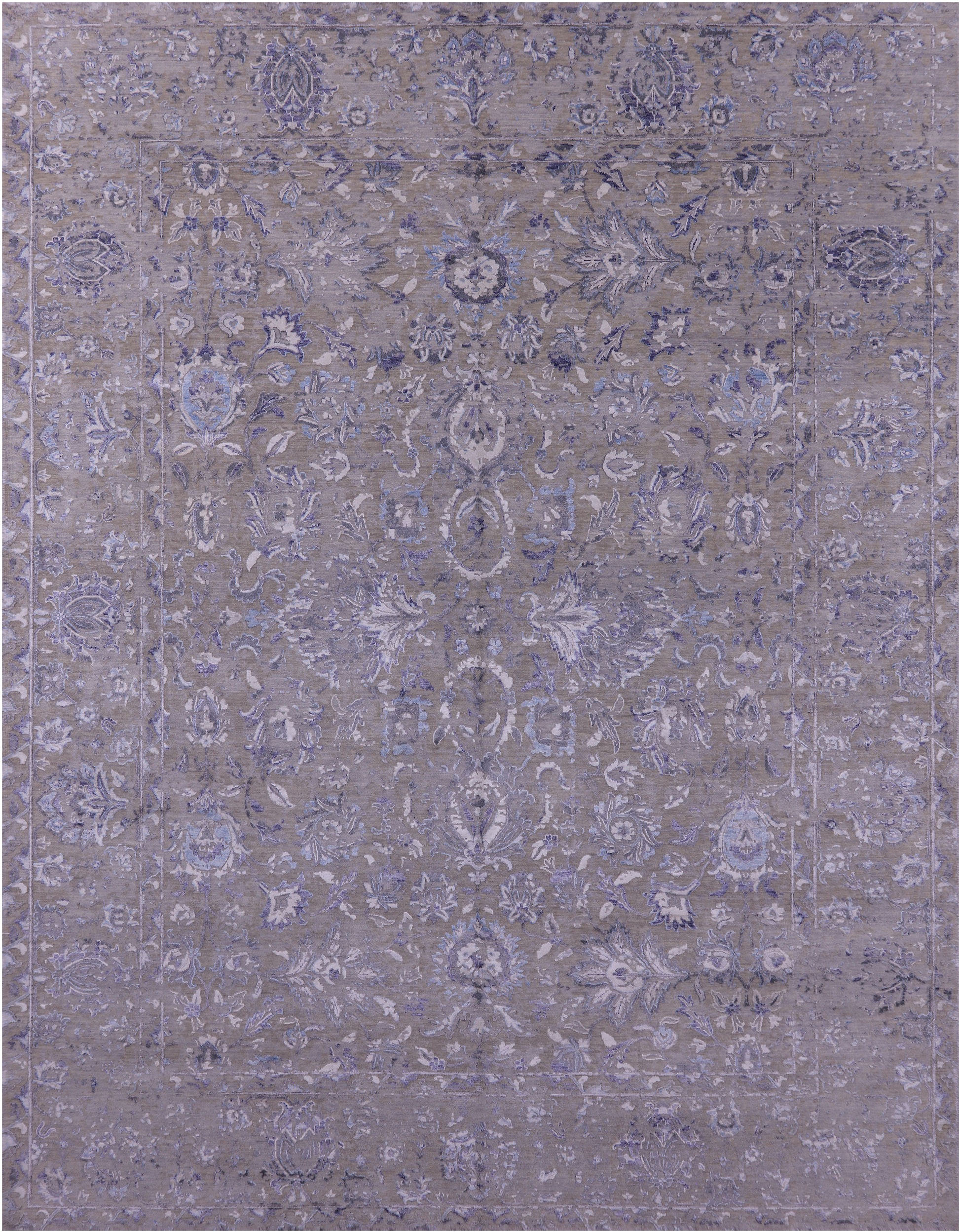 Grey Persian Tabriz Hand Knotted Wool & Silk Rug - 8' 10" X 11' 11" - Golden Nile