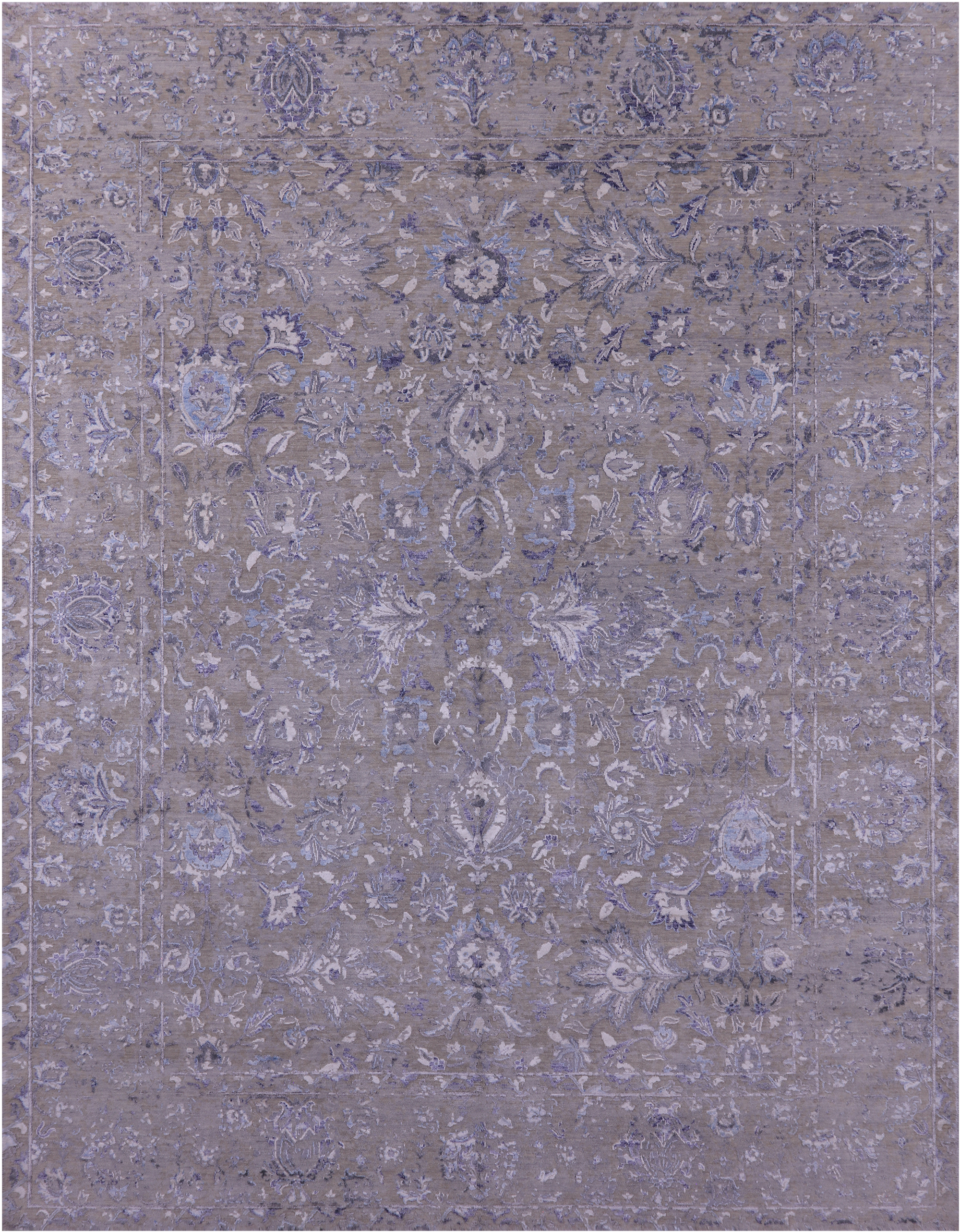 Grey Persian Tabriz Hand Knotted Wool & Silk Rug - 8' 10" X 11' 11" - Golden Nile