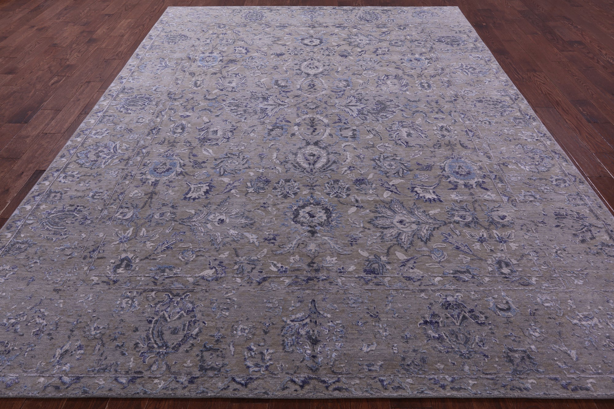 Grey Persian Tabriz Hand Knotted Wool & Silk Rug - 8' 10" X 11' 11" - Golden Nile