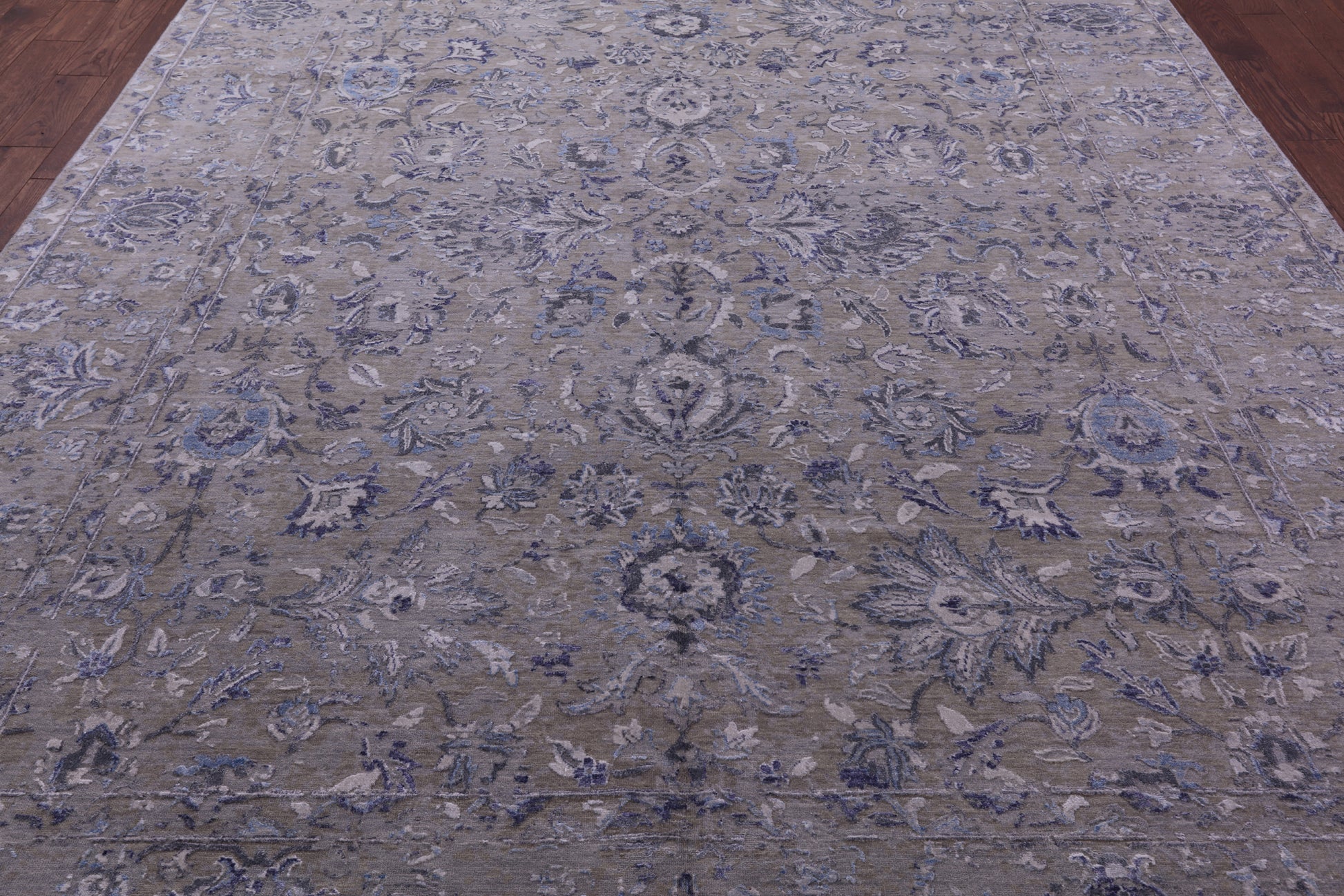 Grey Persian Tabriz Hand Knotted Wool & Silk Rug - 8' 10" X 11' 11" - Golden Nile