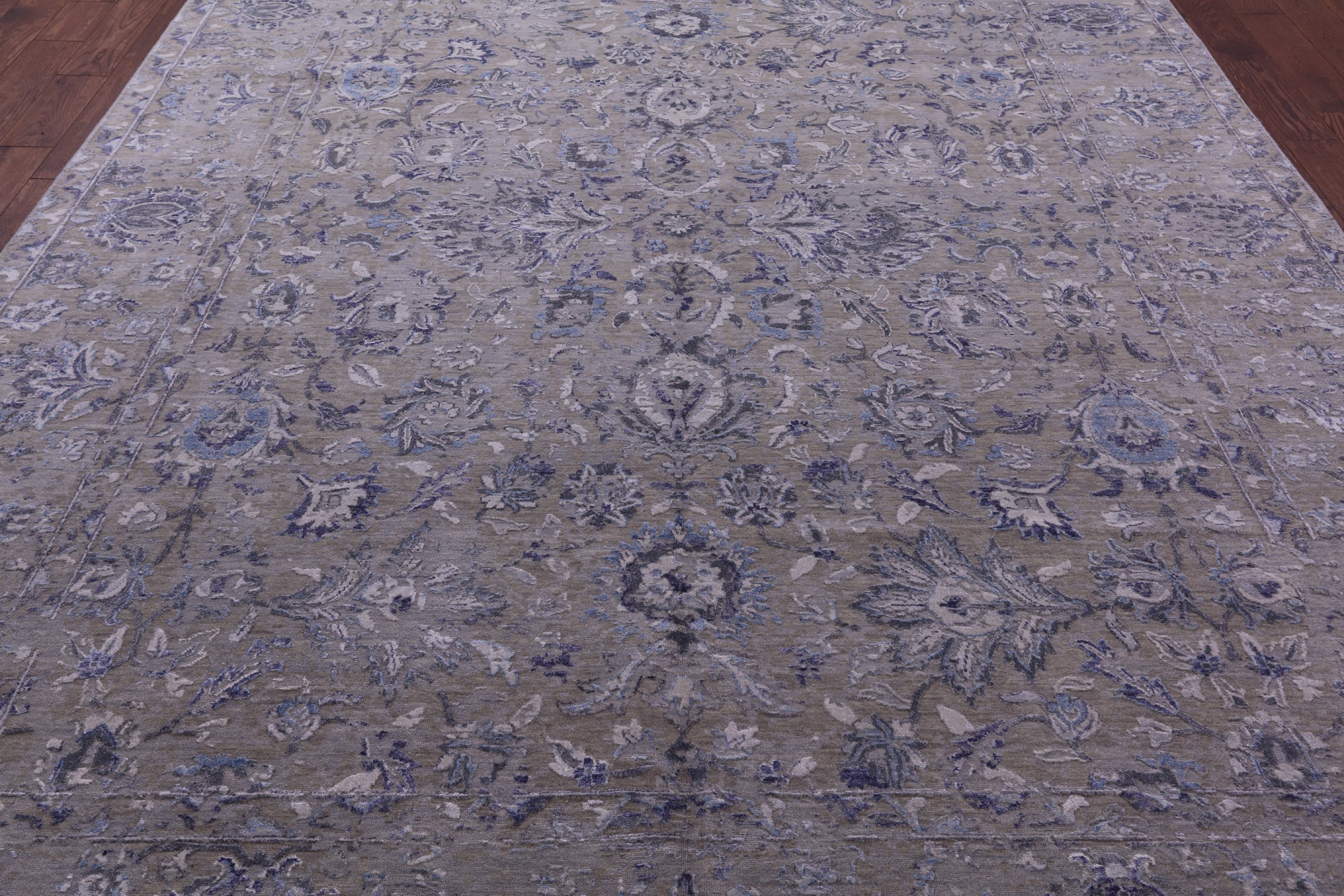 Grey Persian Tabriz Hand Knotted Wool & Silk Rug - 8' 10" X 11' 11" - Golden Nile