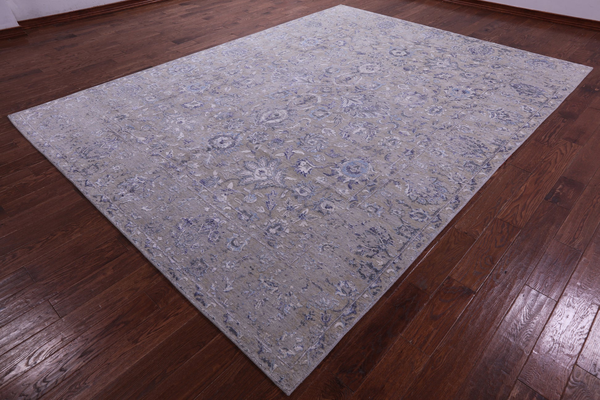 Grey Persian Tabriz Hand Knotted Wool & Silk Rug - 8' 10" X 11' 11" - Golden Nile