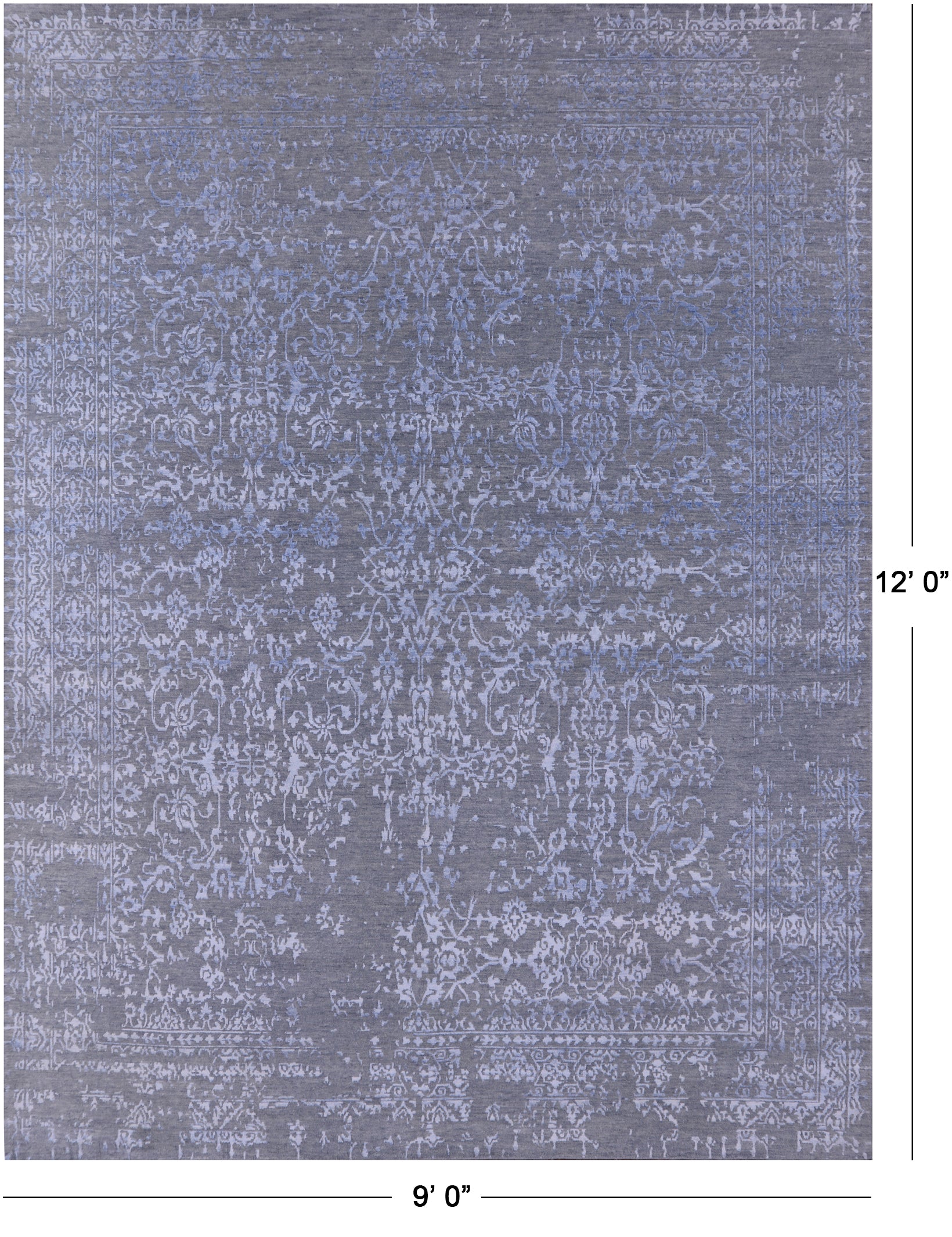 Grey Persian Handmade Wool & Silk Rug - 9' 0" X 12' 0" - Golden Nile