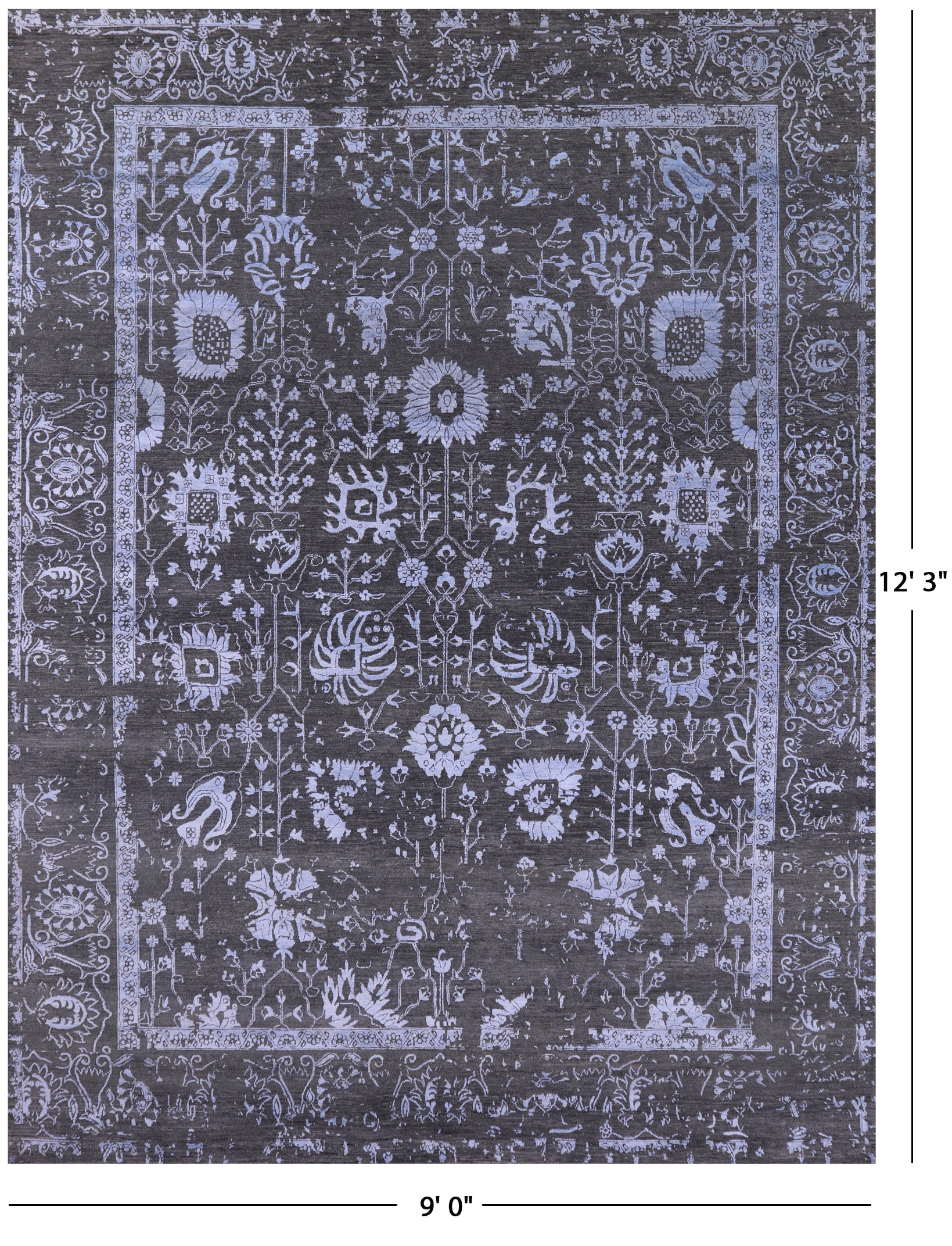 Grey Persian Tabriz Hand Knotted Wool & Silk Rug - 9' 0" X 12' 3" - Golden Nile