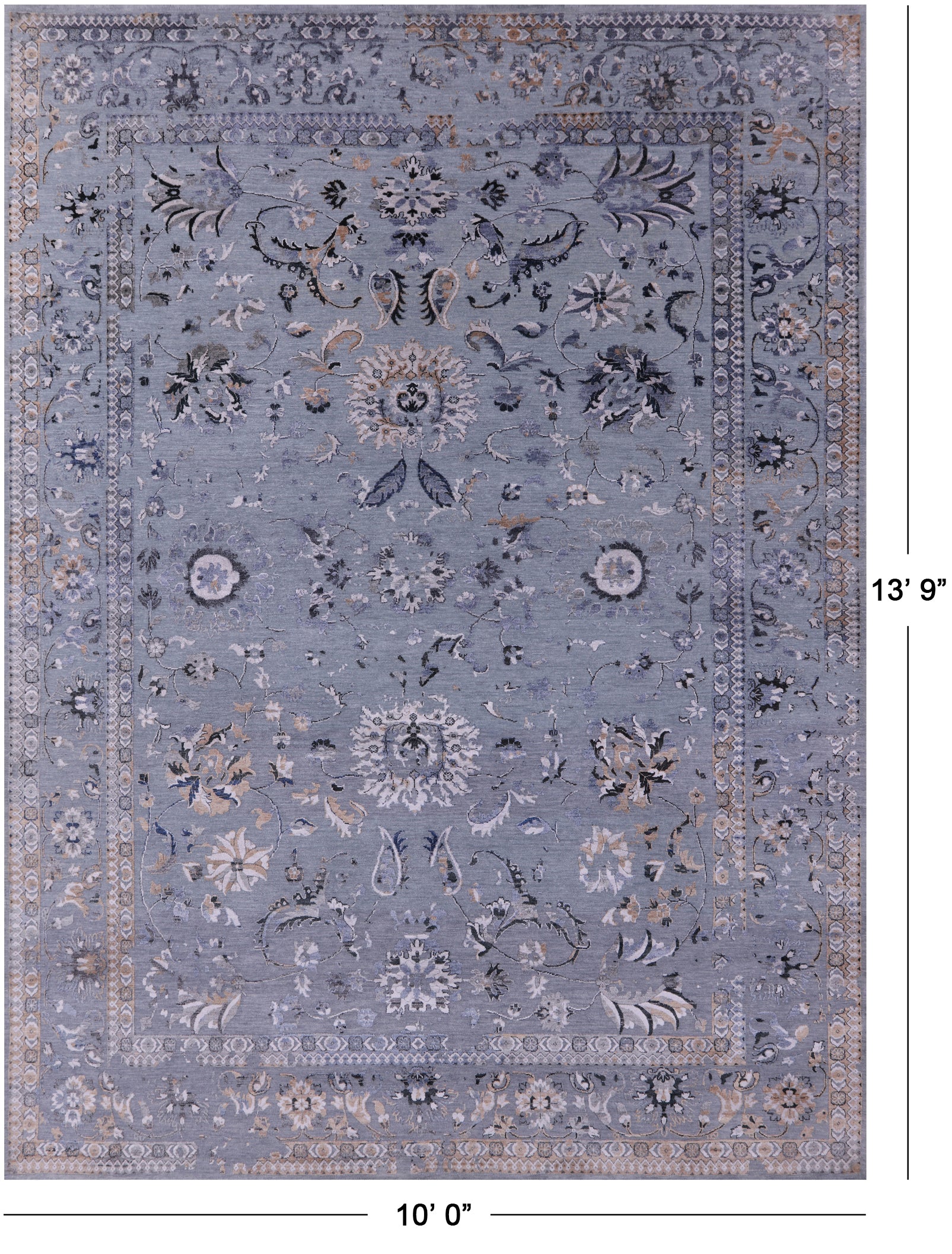 Persian Tabriz Hand Knotted Wool & Silk Rug - 10' 0" X 13' 9" - Golden Nile