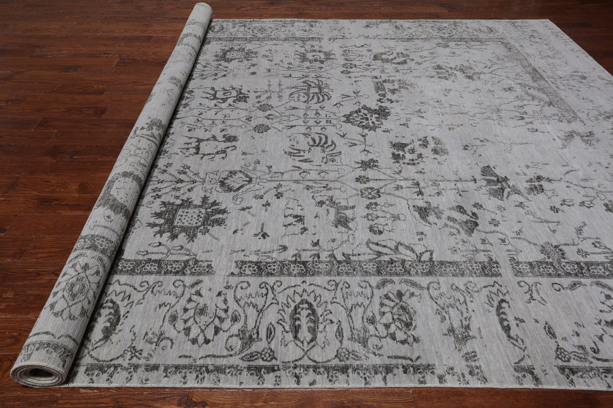 Grey Persian Tabriz Hand Knotted Wool & Silk Rug - 9' 11" X 14' 3"