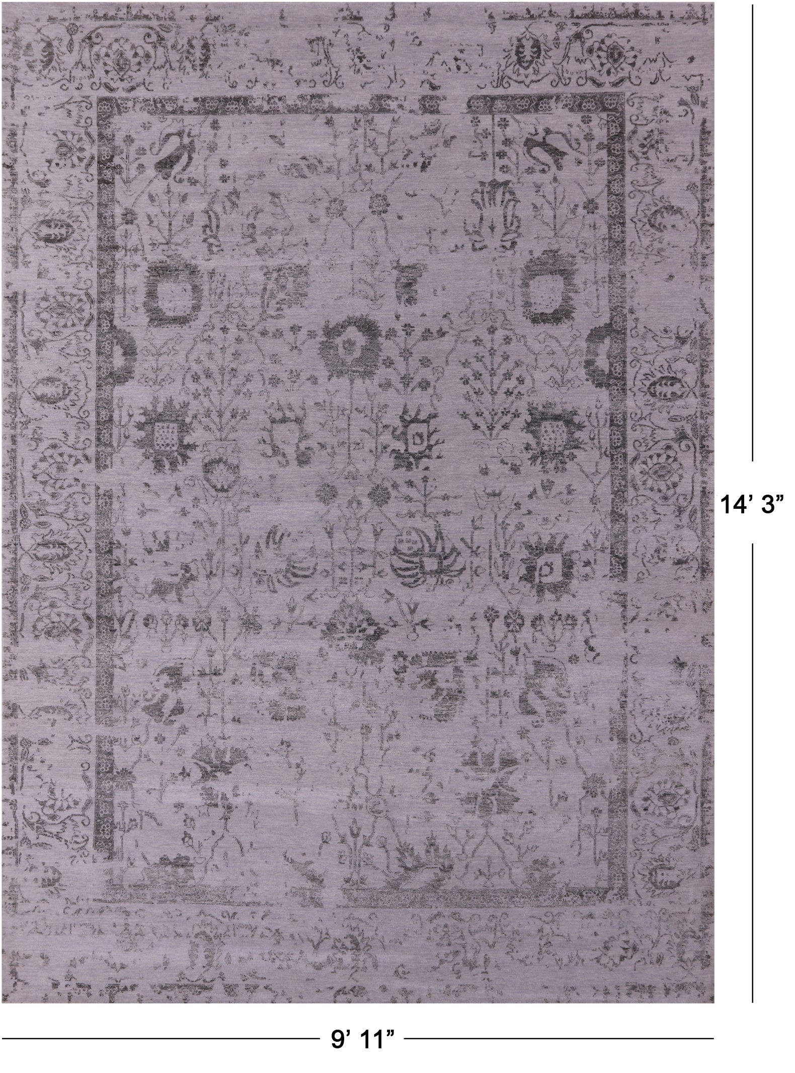 Grey Persian Tabriz Hand Knotted Wool & Silk Rug - 9' 11" X 14' 3" - Golden Nile