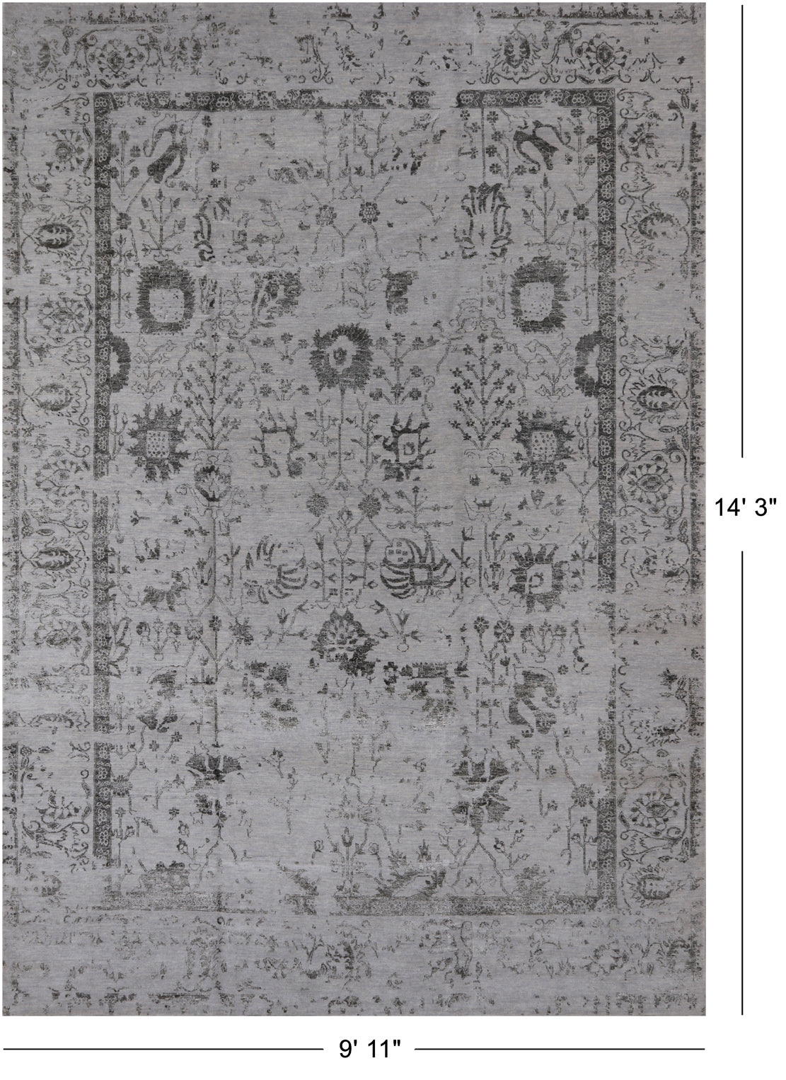 Grey Persian Tabriz Hand Knotted Wool & Silk Rug - 9' 11" X 14' 3"