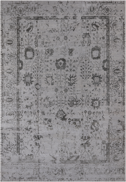 Grey Persian Tabriz Hand Knotted Wool & Silk Rug - 9' 11" X 14' 3"