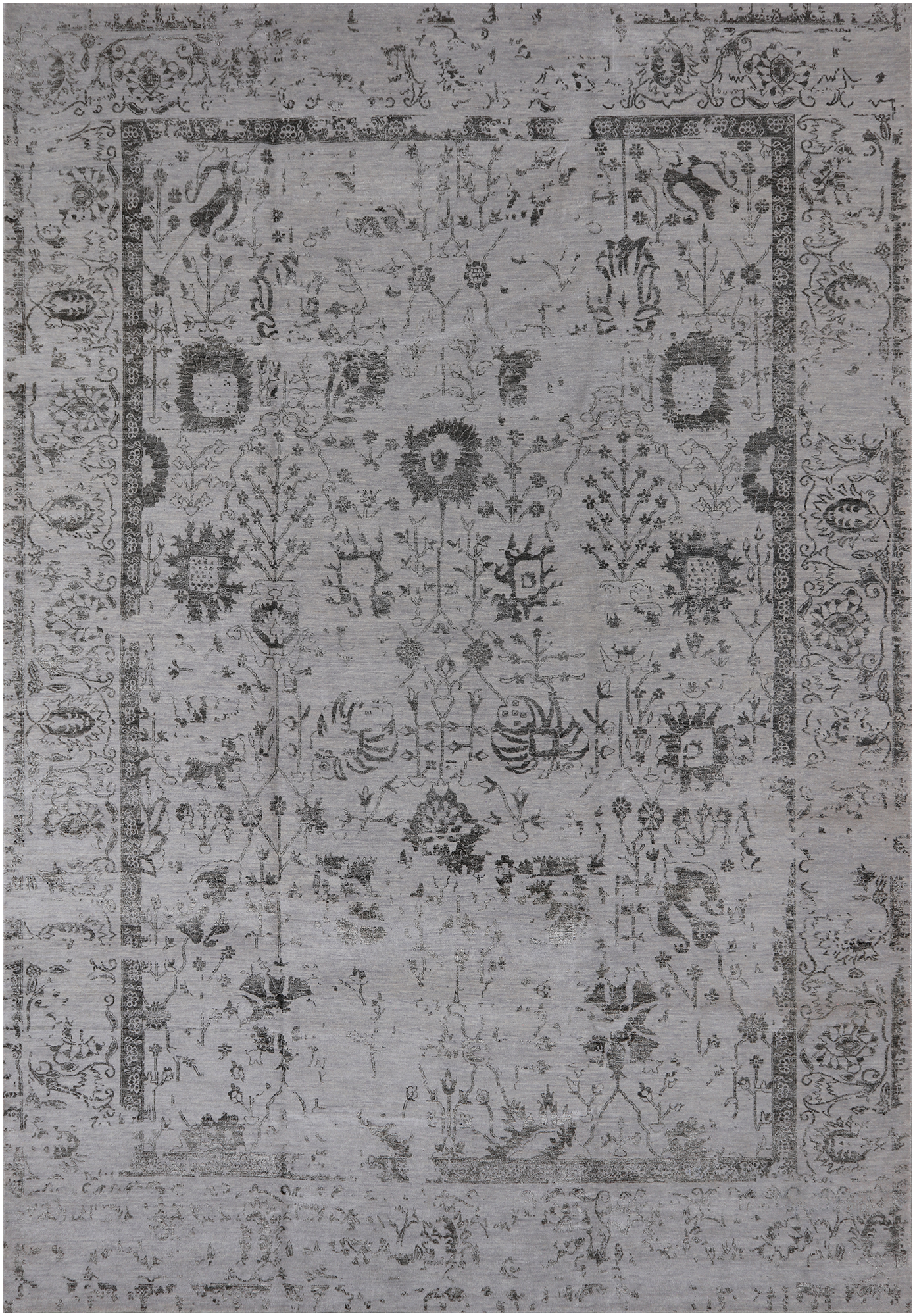 Grey Persian Tabriz Hand Knotted Wool & Silk Rug - 9' 11" X 14' 3"