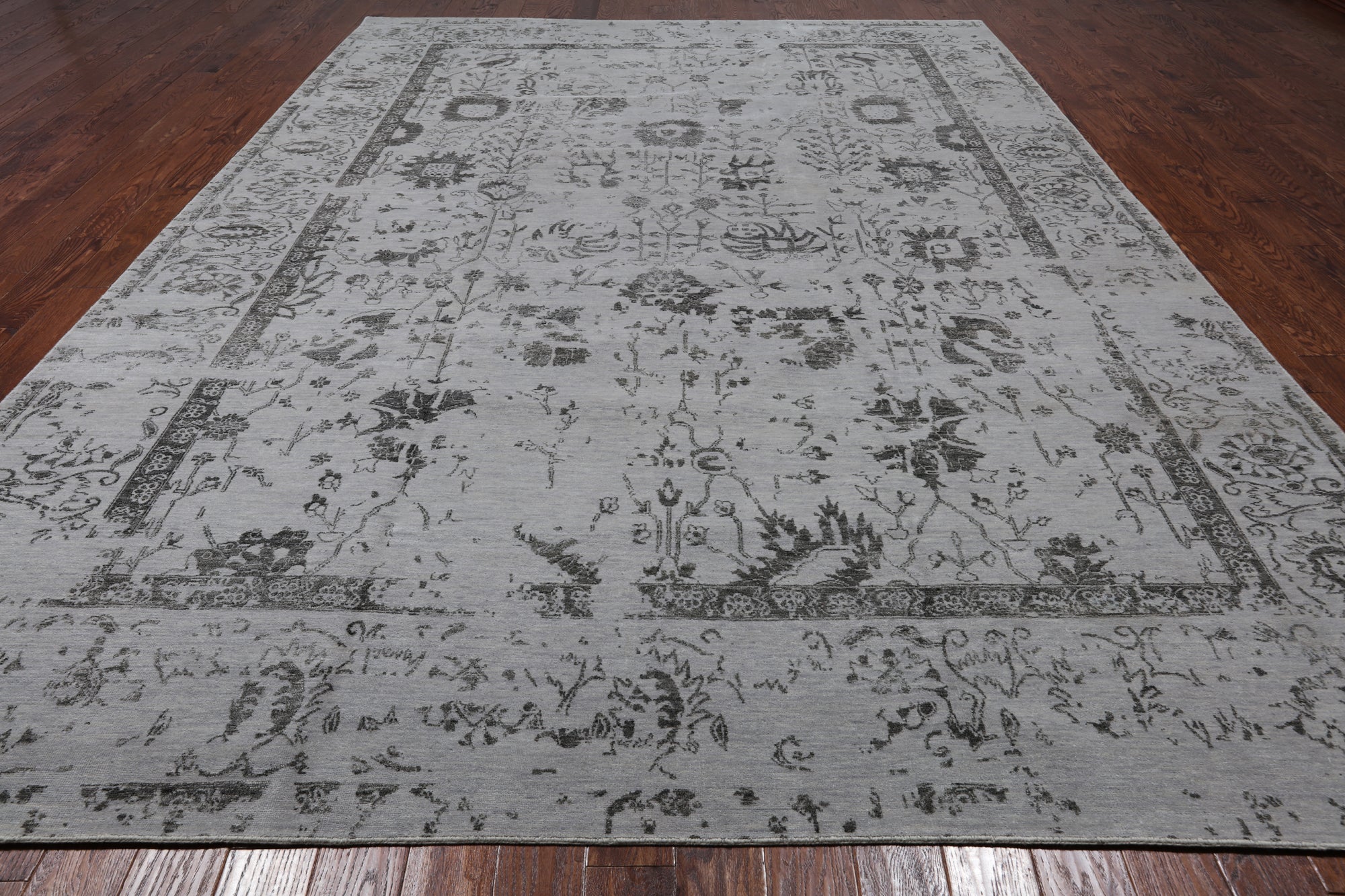 Grey Persian Tabriz Hand Knotted Wool & Silk Rug - 9' 11" X 14' 3"