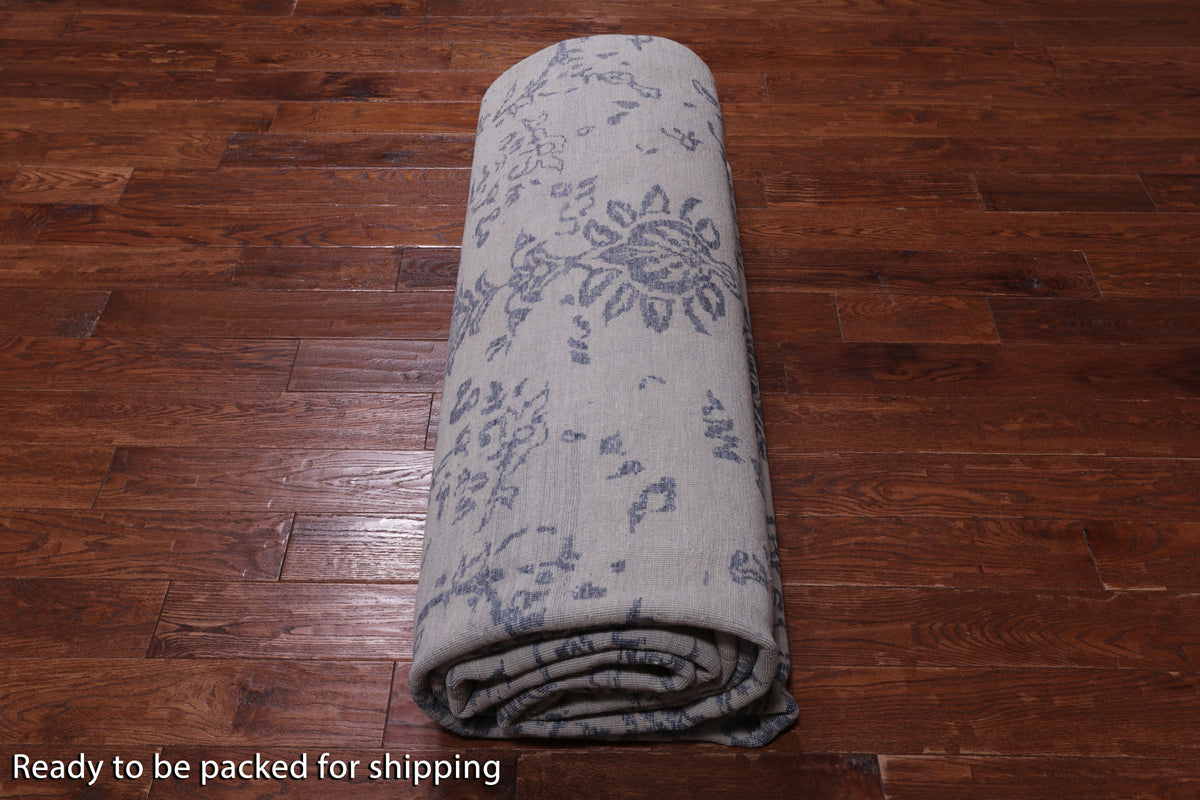 Grey Persian Hand Knotted Wool & Silk Rug - 11' 11" X 15' 1"