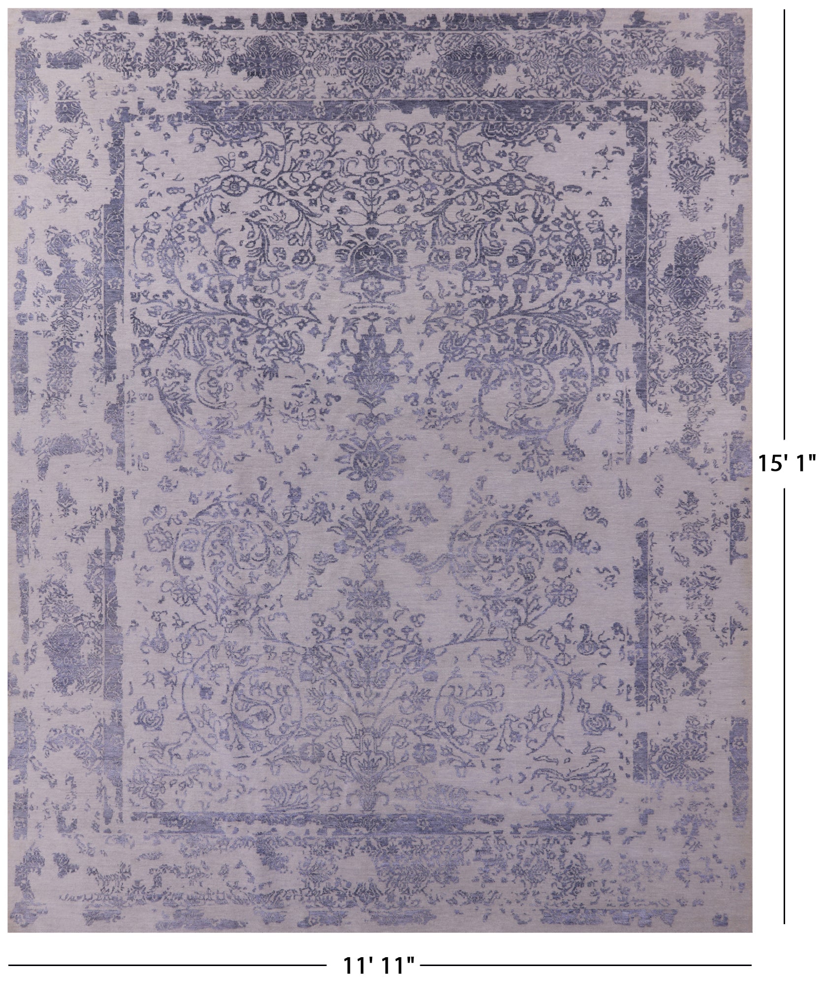 Grey Persian Hand Knotted Wool & Silk Rug - 11' 11" X 15' 1" - Golden Nile