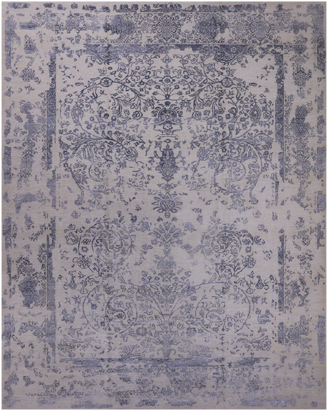 Grey Persian Hand Knotted Wool & Silk Rug - 11' 11" X 15' 1"