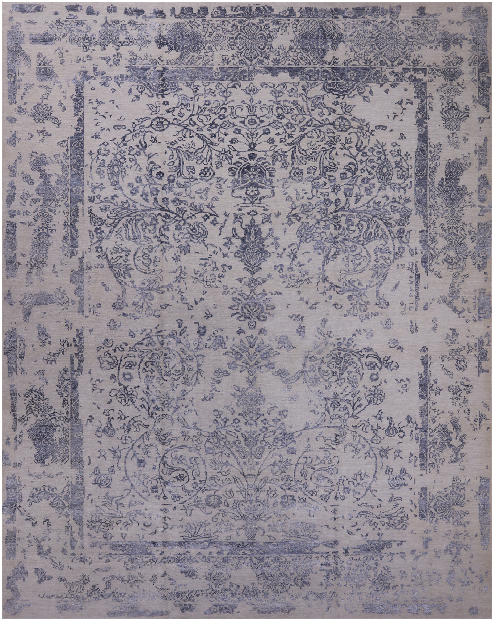 Grey Persian Hand Knotted Wool & Silk Rug - 11' 11" X 15' 1"