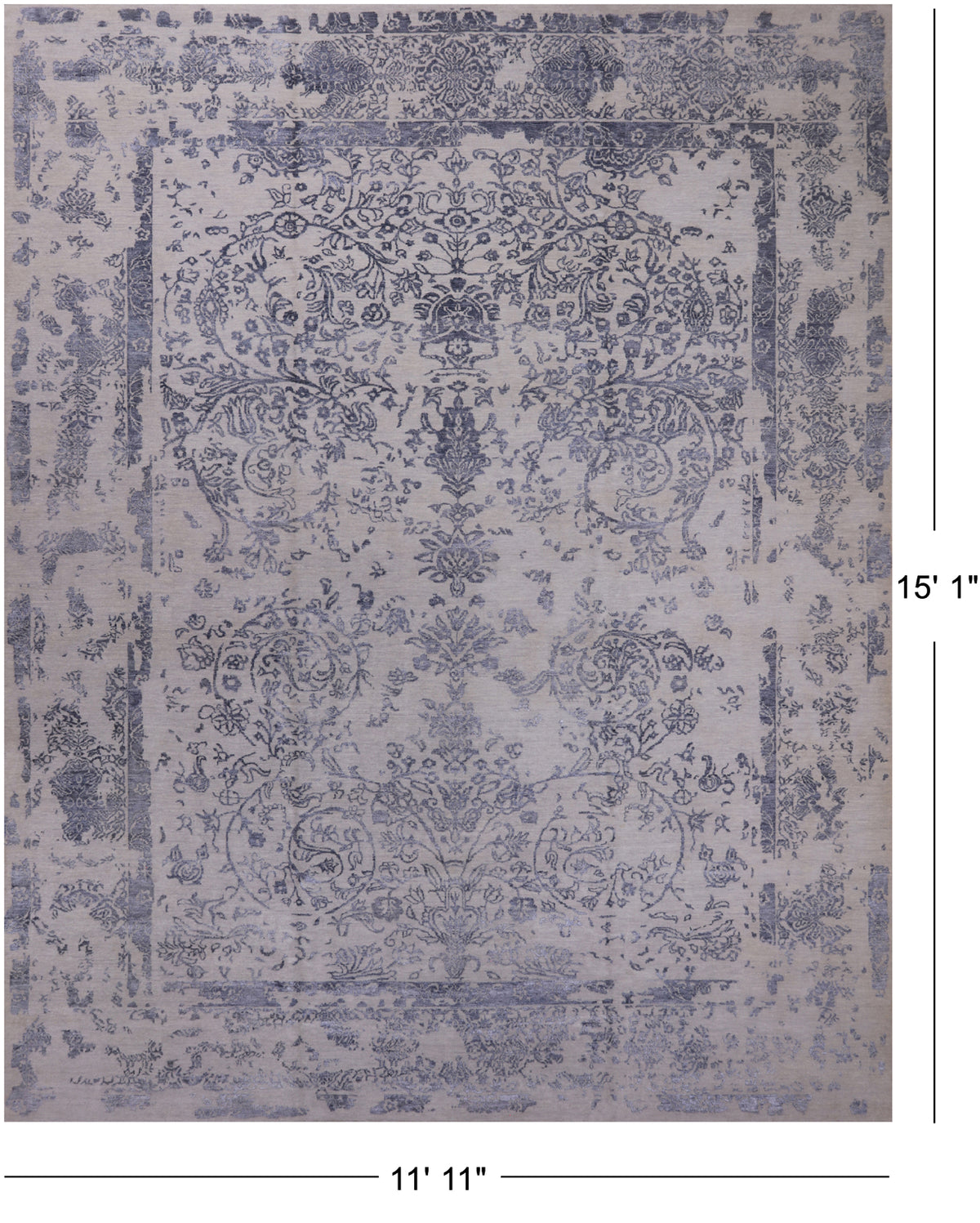 Grey Persian Hand Knotted Wool & Silk Rug - 11' 11" X 15' 1"