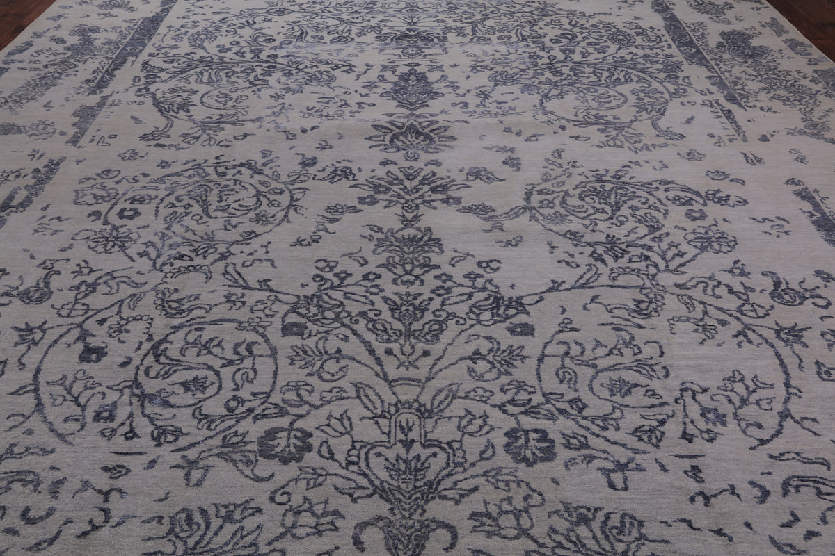 Grey Persian Hand Knotted Wool & Silk Rug - 11' 11" X 15' 1"