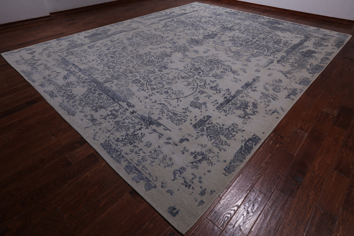 Grey Persian Hand Knotted Wool & Silk Rug - 11' 11" X 15' 1"