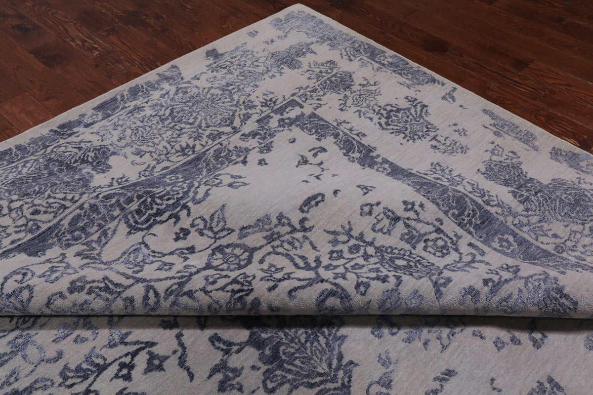 Grey Persian Hand Knotted Wool & Silk Rug - 11' 11" X 15' 1"