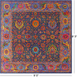 Blue Square Persian Handmade Wool & Silk Rug - 9' 0" X 9' 3" - Golden Nile