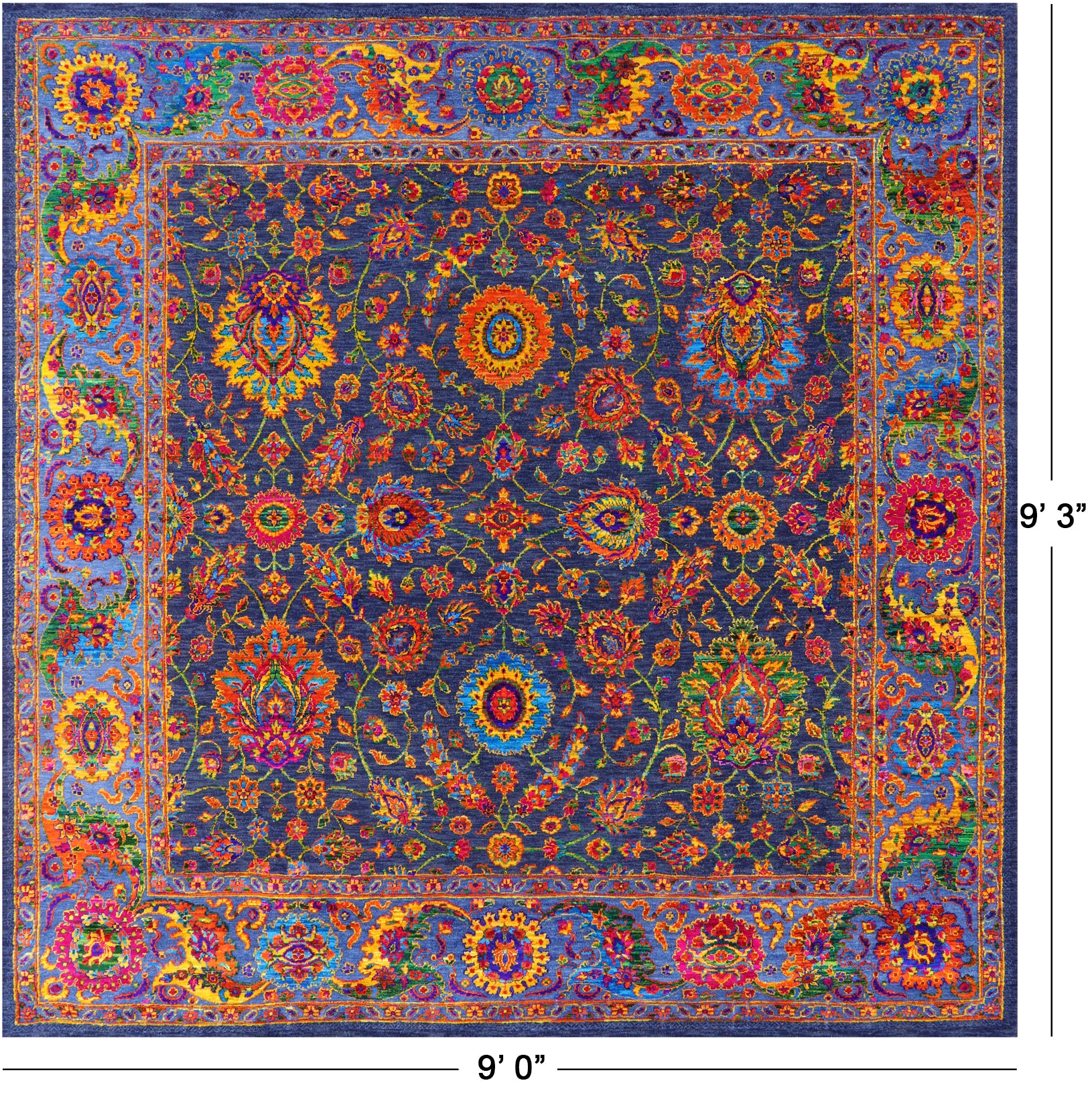 Blue Square Persian Handmade Wool & Silk Rug - 9' 0" X 9' 3" - Golden Nile