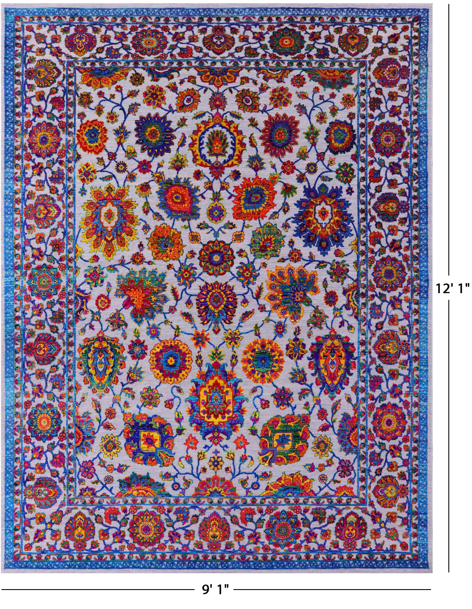 Grey Persian Hand Knotted Wool & Silk Rug - 9' 1" X 12' 1" - Golden Nile