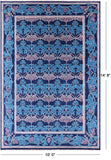 Blue William Morris Hand Knotted Wool Rug - 10' 0" X 14' 8" - Golden Nile