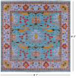 Blue Square Turkish Oushak Hand Knotted Wool Rug - 8' 1" X 8' 2" - Golden Nile