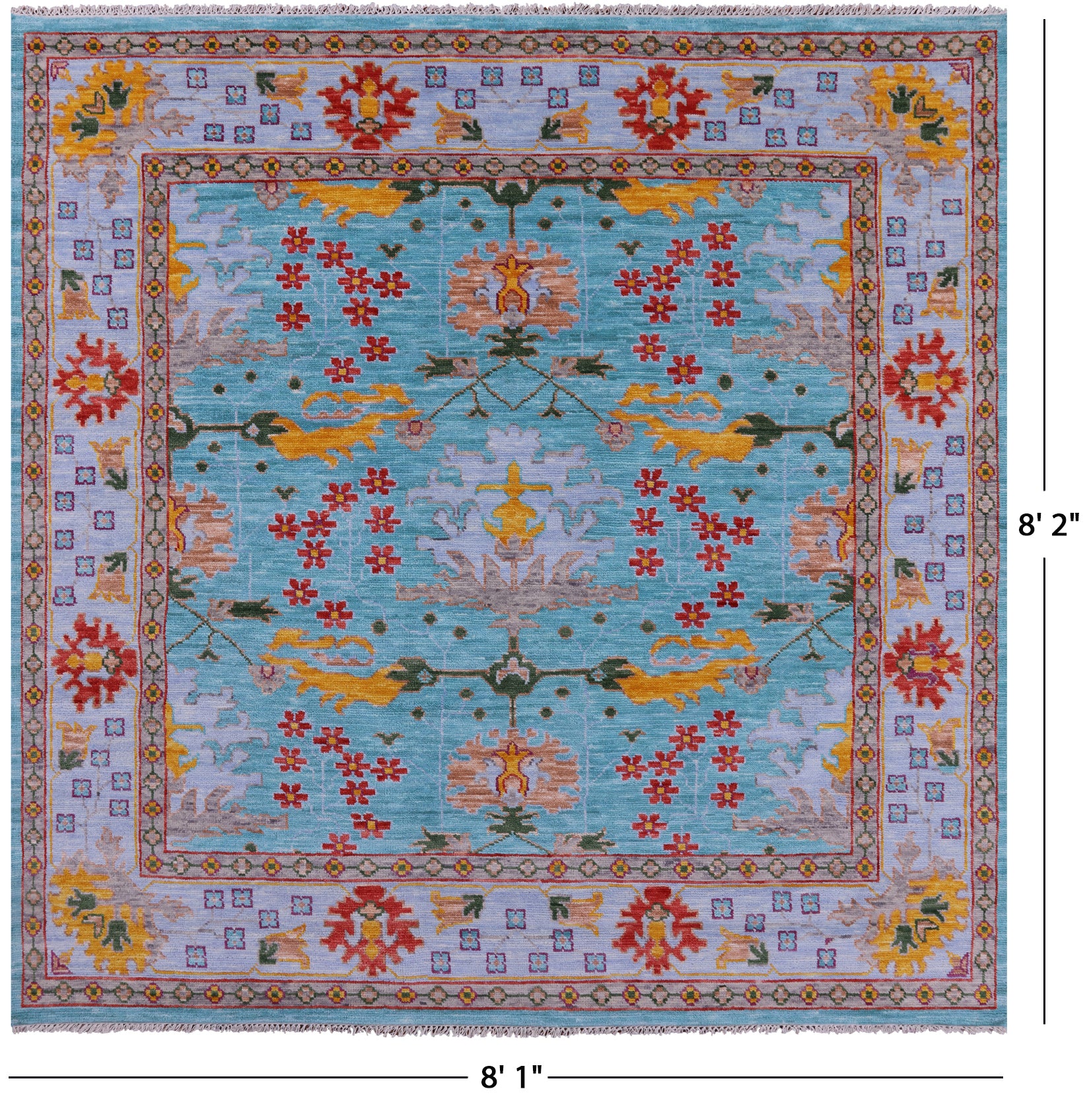 Blue Square Turkish Oushak Hand Knotted Wool Rug - 8' 1" X 8' 2" - Golden Nile
