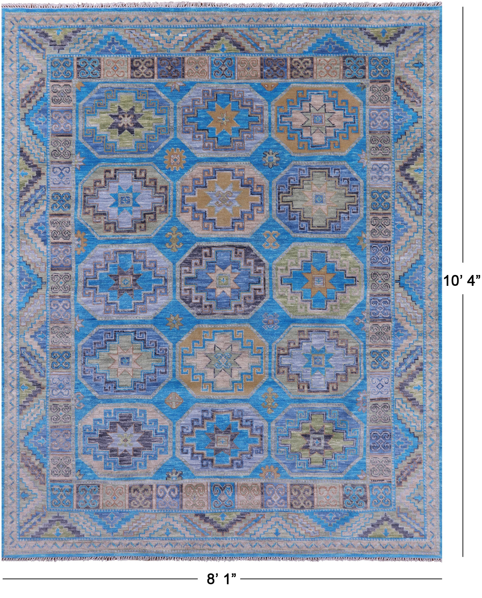 Blue Turkmen Ersari Hand Knotted Wool Rug - 8' 1" X 10' 4" - Golden Nile