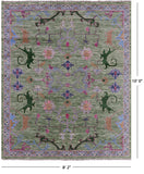 Green Turkish Oushak Hand Knotted Wool Rug - 8' 2" X 10' 0" - Golden Nile