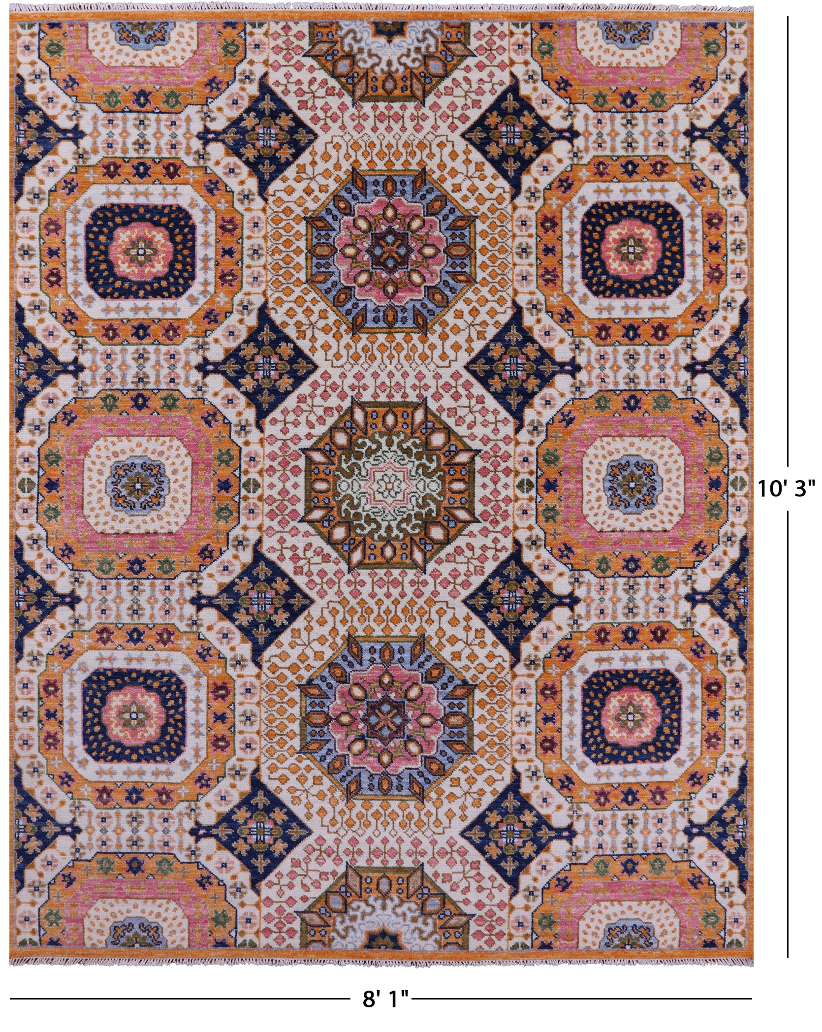 Geometric Persian Mamluk Hand Knotted Wool Rug - 8' 1" X 10' 3" - Golden Nile