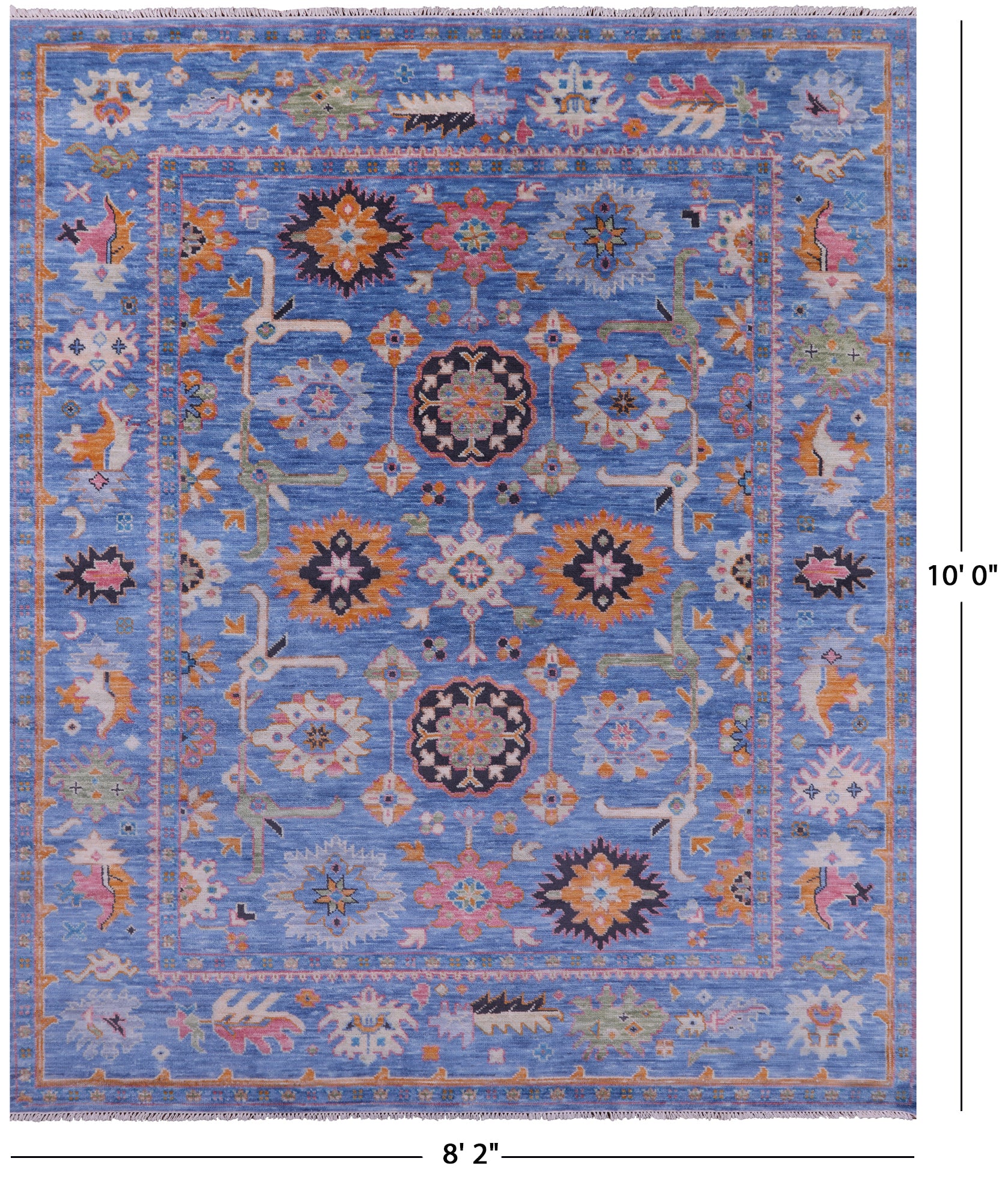 Blue Turkish Oushak Hand Knotted Wool Rug - 8' 2" X 10' 0" - Golden Nile