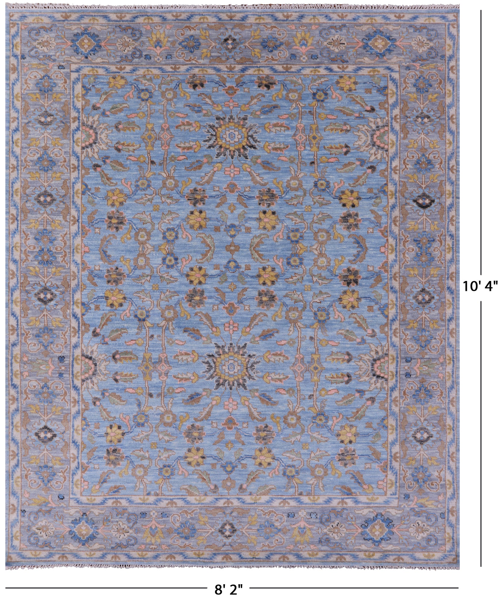 Blue Turkish Oushak Hand Knotted Wool Rug - 8' 2" X 10' 4" - Golden Nile
