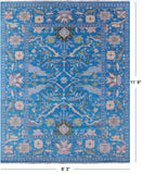 Blue Turkish Oushak Handmade Wool Rug - 9' 3" X 11' 9" - Golden Nile