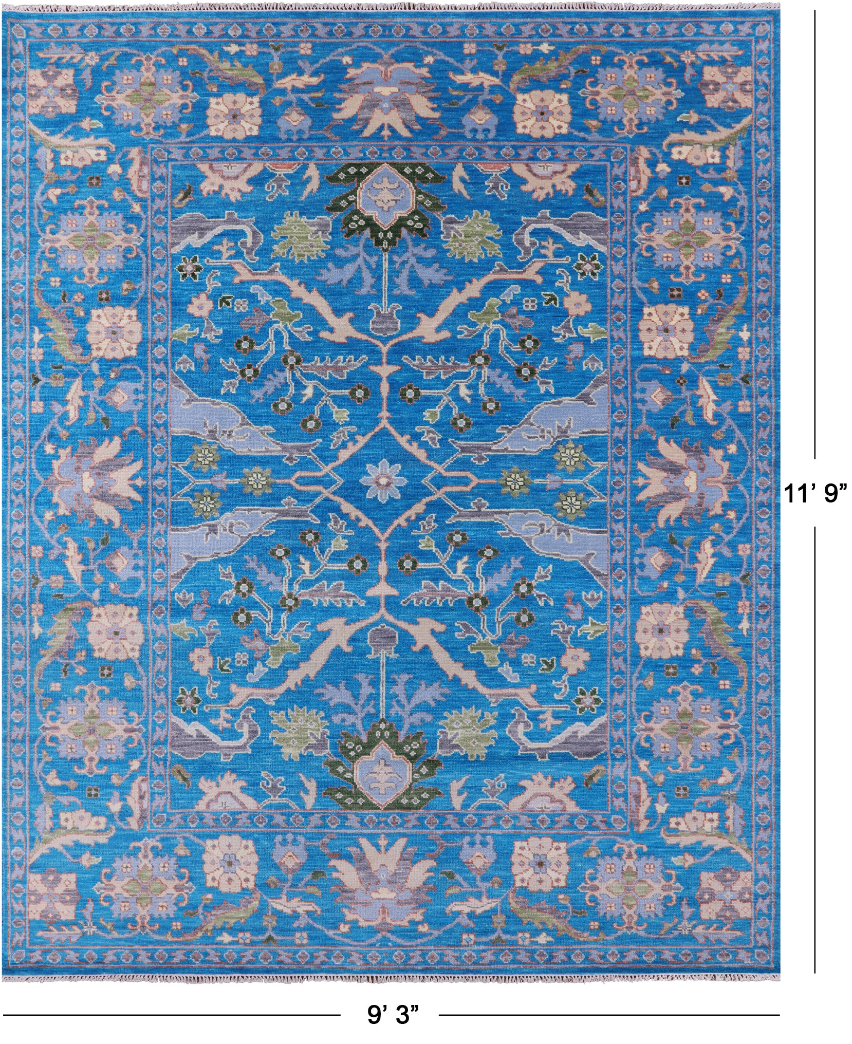 Blue Turkish Oushak Handmade Wool Rug - 9' 3" X 11' 9" - Golden Nile