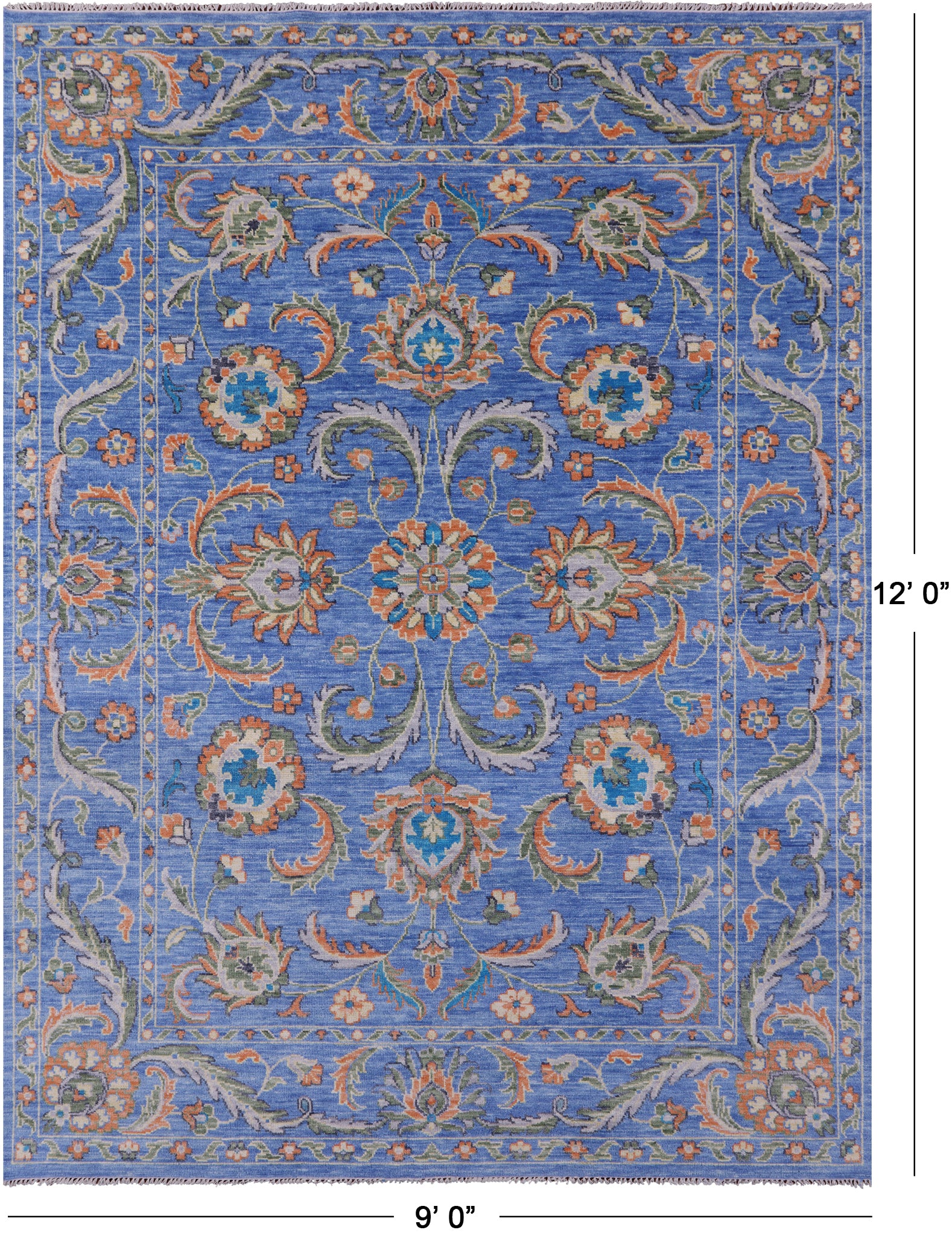 Blue Persian Tabriz Hand Knotted Wool Rug - 9' 0" X 12' 0" - Golden Nile