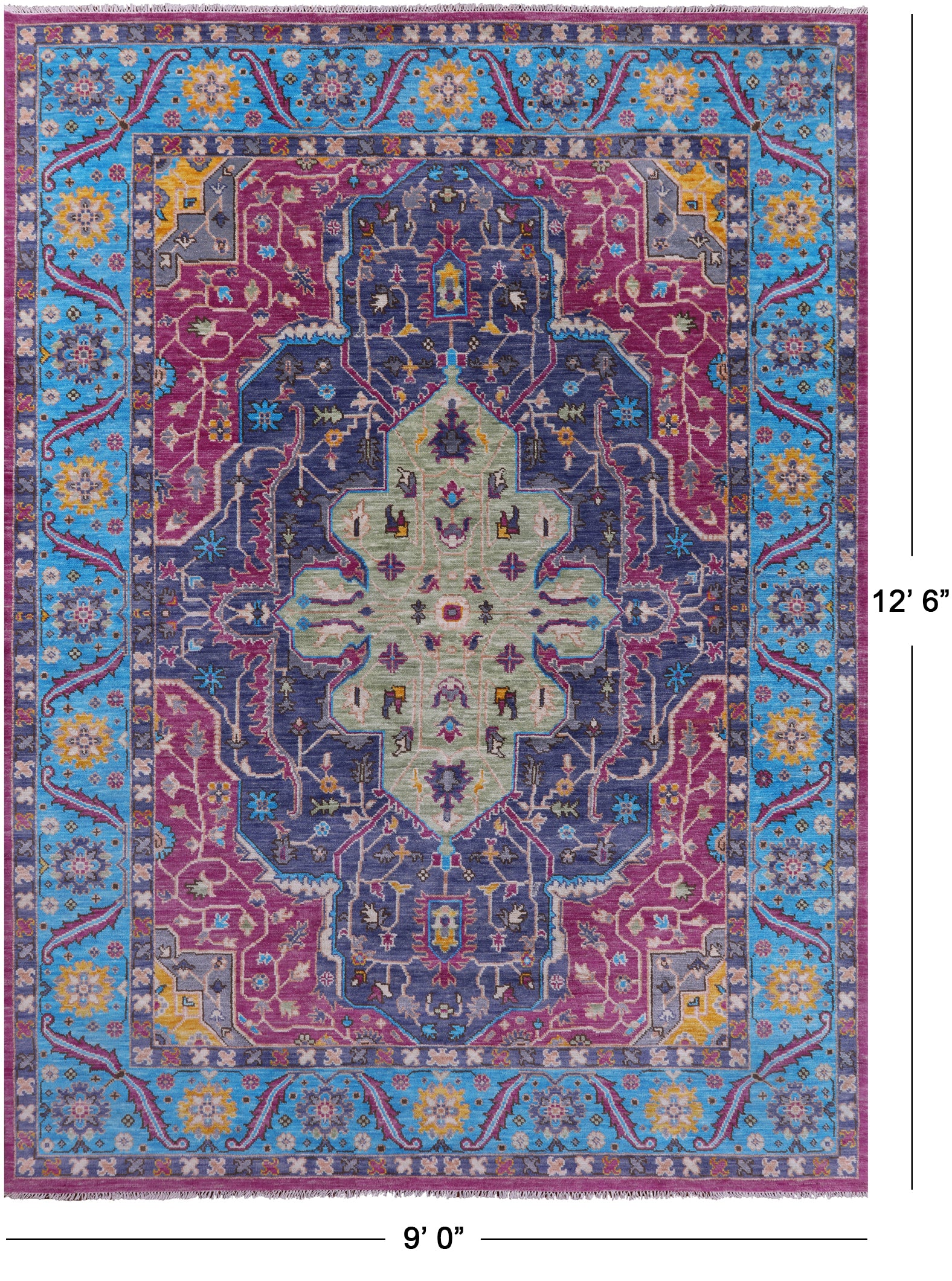 Heriz Serapi Hand Knotted Wool Rug - 9' 0" X 12' 6" - Golden Nile