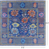 Blue Square Turkish Oushak Hand Knotted Wool Rug - 9' 0" X 9' 2" - Golden Nile