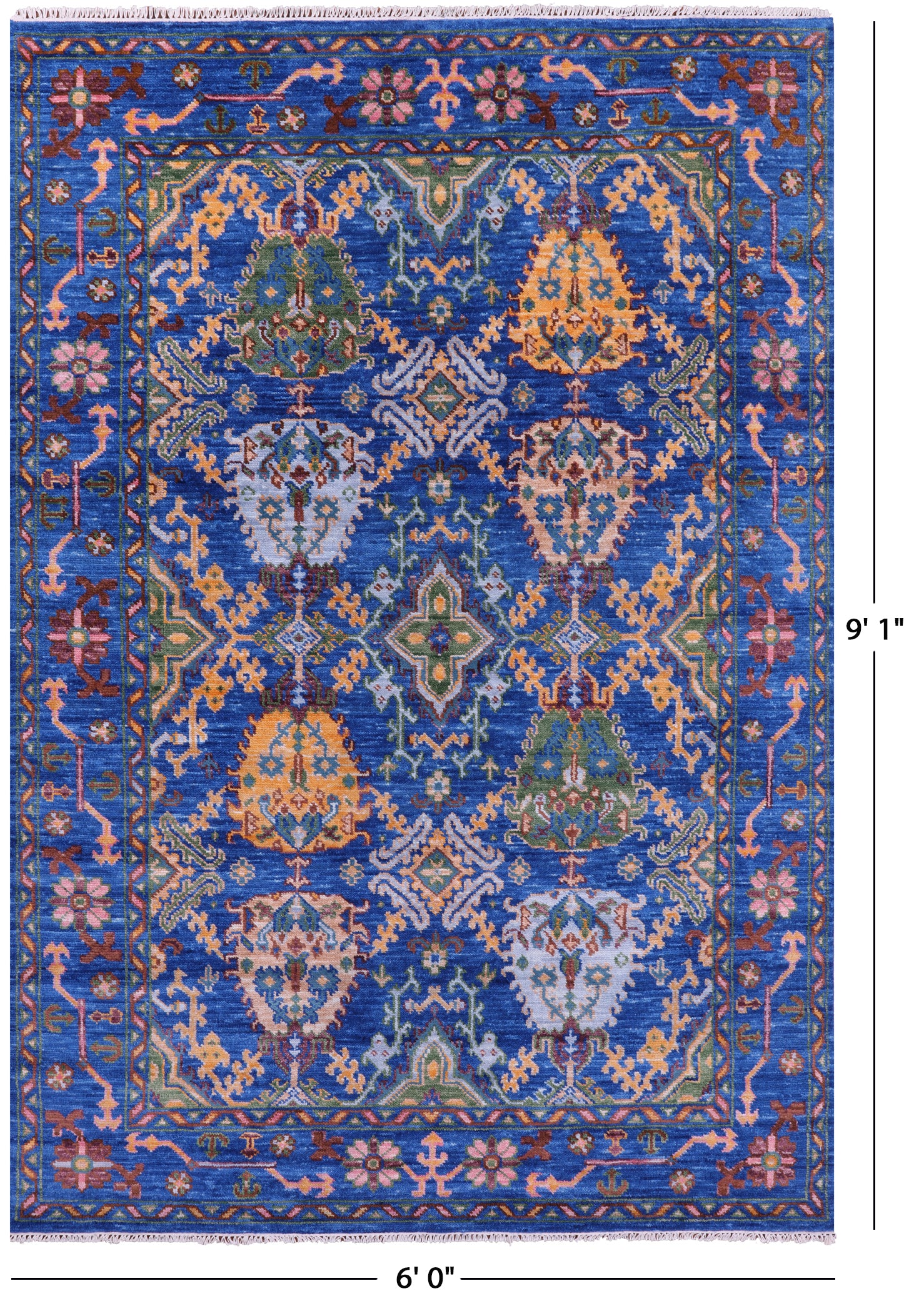Blue Turkish Oushak Hand Knotted Wool Rug - 6' 0" X 9' 1" - Golden Nile