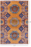 Orange Geometric Persian Mamluk Hand Knotted Wool Rug - 4' 1" X 6' 2" - Golden Nile