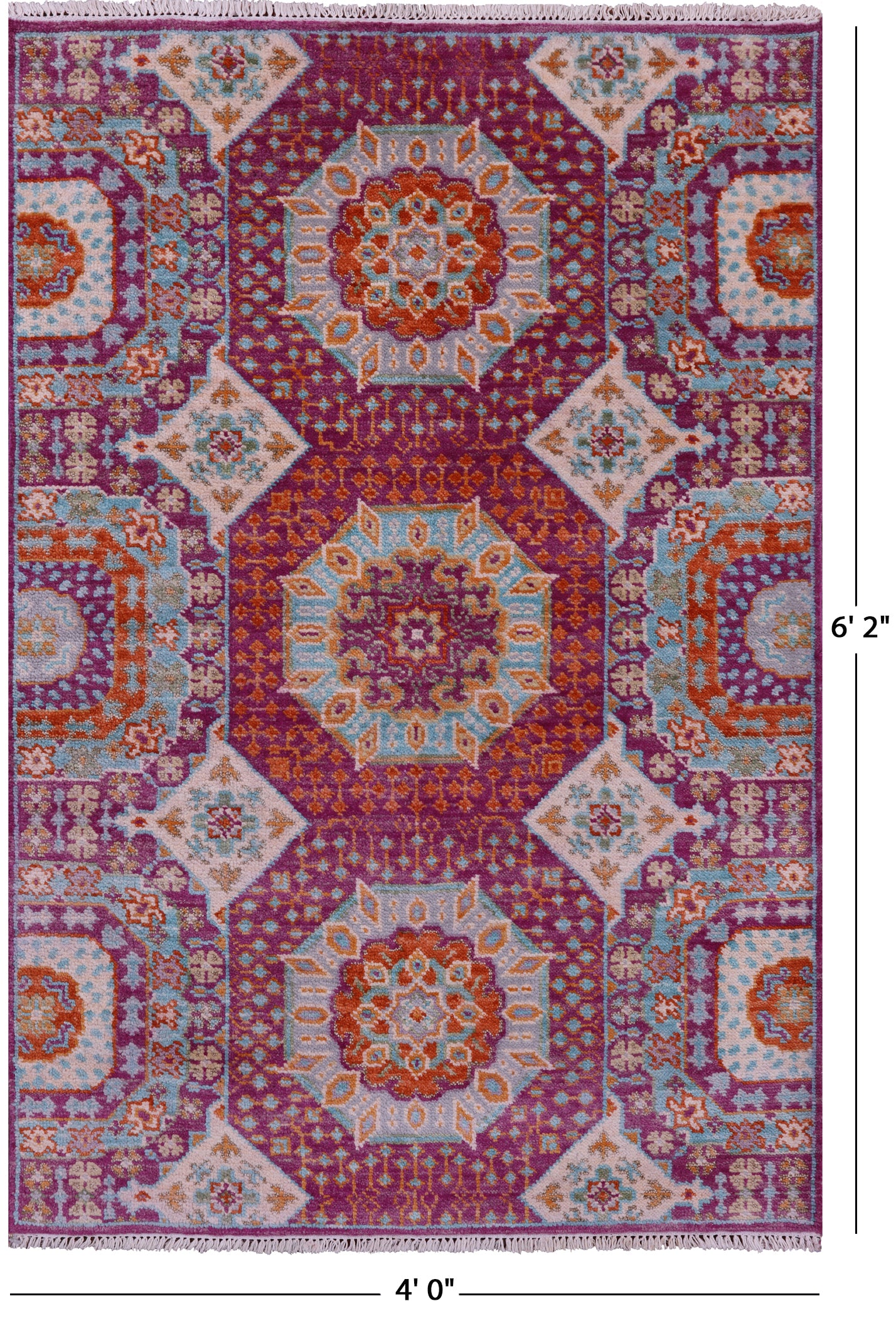 Geometric Persian Mamluk Hand Knotted Wool Rug - 4' 0" X 6' 2" - Golden Nile