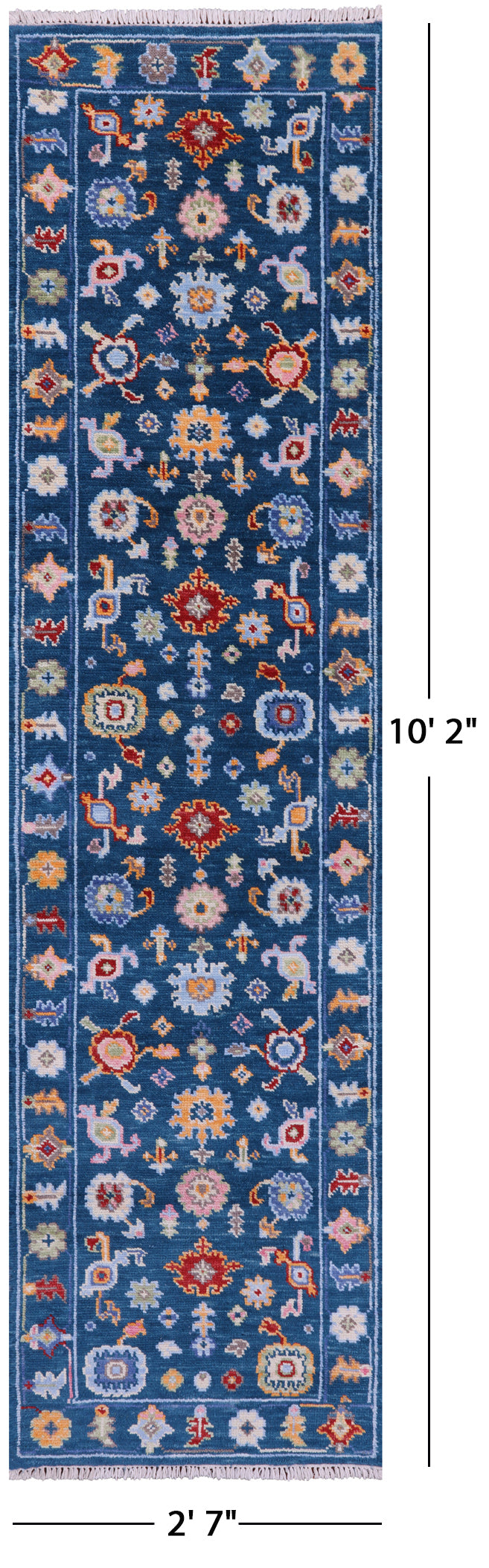Blue Turkish Oushak Hand Knotted Wool Runner Rug - 2' 7" X 10' 2" - Golden Nile
